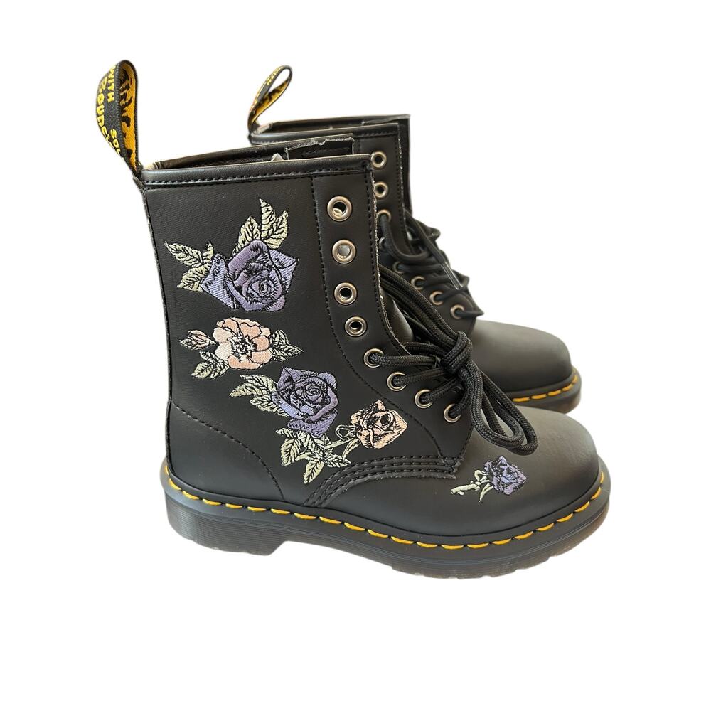 Dr Martens 1460 Vonda Floral Boots Black Leather Women’s US 5 EU 36 EUC